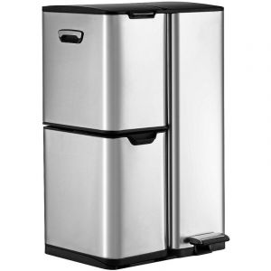 Poubelle de tri &agrave; p&eacute;dale en inox - 3 bacs - 60L - DUMEO