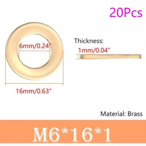 Largeight - jamais UTILISÉ]Lot de 20 Rondelle Plate, 6mm x 16mm, Rondelle d'étanchéité Circulaire, Rondelles Annulaires, Laiton Rondelle Plate pour