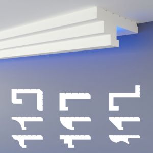 Heximo &ndash; Profil&eacute; de joint d'ombre LED 1,7 m &ndash; Moulure en polystyr&egrave;ne extrud&eacute; blanc &ndash; Dimensions 90x35 mm &ndash; &Eacute;clairage indirect pour plafond sec