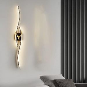 Applique murale LED contemporaine de luxe, design bois de cerf dor&eacute;, applique murale LED noire, blanc chaud 3000 K, pour chambre, salon, couloir, 100