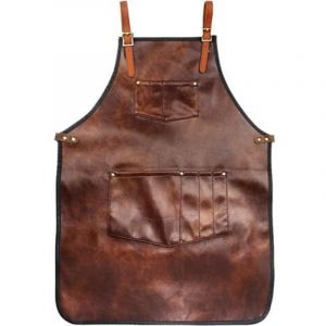 Tablier de chef pour hommes femmes tablier en cuir imperm&eacute;able avec poches sangles crois&eacute;es pour cuisine barbecue cuisine barbier Barista tablier