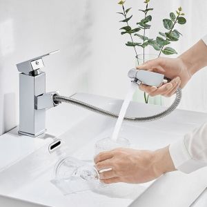 Vuszr - Mitigeur Lavabo avec Douchette Extractible Chrome Moderne Robinet pour Lavabo et Vasque Salle de Bain wc Robinetterie