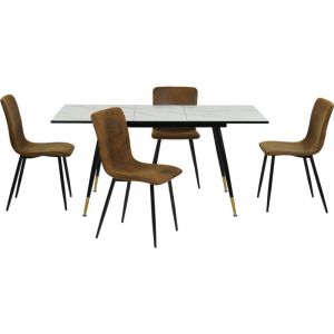 Urban Meuble - Ensemble table extensible effet marbre blanc 120-160cm et 4 chaises style scandinave retro