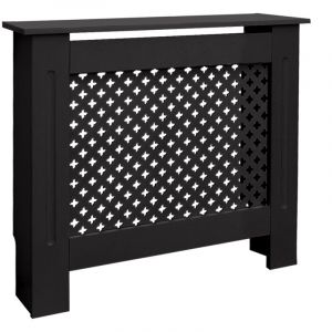 Ecd Germany - Cache-Radiateur Chauffage Moderne - 78x19x82cm - Noir Étagère en Bois mdf Housse Décorative Robuste Motif Nid d'Abeille Murale Meuble