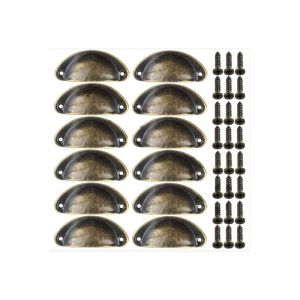 Okwish - 12pcs Poignées de Meuble Vintage Boutons de Tiroir Metal Coquille pour Placards Armoire Commode Cuisine Tiroirs Laiton Antique 8135mm