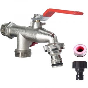 Robinet ext&eacute;rieur &agrave; double sortie, robinet d'eau ext&eacute;rieur, robinet d'eau de jardin mural, sortie d'entr&eacute;e femelle, robinet de tuyau antigel pour la