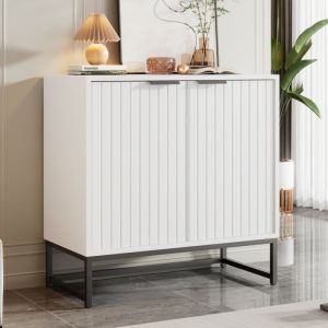 Redom - Buffet commode moderne avec 2 portes en formage sous vide, meuble de rangement sur pied avec poignées et pieds en métal, adapté pour salon,