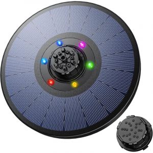 2,6W Fontaine Solaire Ext&eacute;rieur, Pompe de Fontaine Solaire avec 6 lumi&egrave;res LED color&eacute;es et 7 Styles de Fontaine, 4 en 1 Pompe Solaire pour Bain