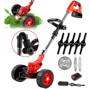Tondeuse &agrave; gazon &eacute;lectrique sans fil 1500W, 12000 tr/min, pliable et r&eacute;glable, Outils de taille de jardin avec 3 types de lames et 1 batterie