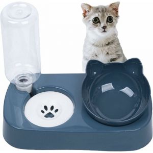 Serbia - Gams surélevées 2 en 1 pour chat, gam automatique pour chat, double gam pour chats et petits chiens, bouteille d'eau de 500 ml pouvant