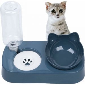 Gams surélevées 2 en 1 pour chat, gam automatique pour chat, double gam pour chats et petits chiens, bouteille d'eau de 500 ml pouvant ajouter