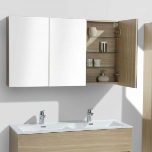Armoire de toilette bloc-miroir SIENA largeur 120 cm ch&ecirc;ne clair textur&eacute;