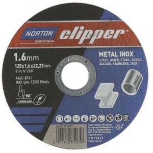 Disque &agrave; tron&ccedil;onner D125x1,6mm Type 41 M&eacute;tal-Inox Per&ccedil;age.22,23mm NORTON CLIPPER