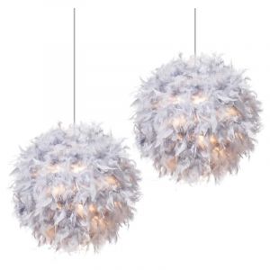 E27 Suspension Luminaire Moderne Lustre Plume Gris Lamp Plafonnier &Oslash;30CM pour Salon Chambre &agrave; Coucher - 2Pcs
