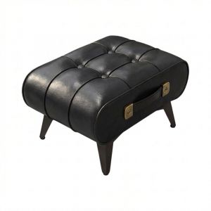 Kumo - Tabouret Pouf Ottoman Moderne 35,5x25x30 cm Repose-pieds en simili-cuir noir