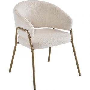 Chaise de salle &agrave; manger blanche, chaise de salle &agrave; manger moderne en velours d'agneau dor&eacute; (1 pi&egrave;ce), chaise de salle &agrave; manger avec pieds dor&eacute;s