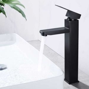 Robinet Salle Bain Lavabo Robinets Carrés Robinet Lavabo Haut Salle de Bain Robinet Lave Main en Métal de Qualité Supérieure Installation Noir