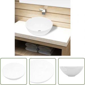 The Living Store - Lavabo de salle de bain C&eacute;ramique Rond Blanc - Lavabo C&eacute;ramique - Lavabo Rond - Lavabo Salle De Bain - Meuble Salle De Bain