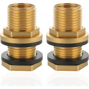 Lot de 2 raccords de citerne d'eau de pluie en laiton Ig G3/8" (&Oslash;15,3 mm) x Ag G1/2" (&Oslash;20,3 mm) avec joint, raccord viss&eacute; pour r&eacute;servoirs, f&ucirc;ts avec