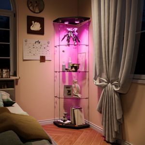 JOOKGBD-Vitrine d'angle en Verre 162x60x40cm avec LED,Vitrine pour Collection,Armoire Vitrine Pour Collection avec 1 Porte 4 &eacute;tag&egrave;res