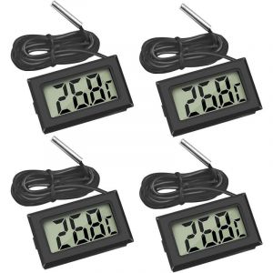 Thermom&egrave;tre de r&eacute;frig&eacute;rateur, thermom&egrave;tre LCD num&eacute;rique avec sonde &eacute;tanche, paquet de 4, noir