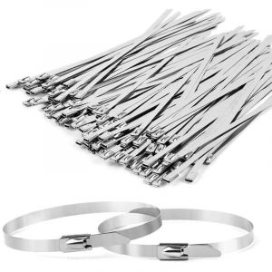 100 pieces Attache Cable Inox 200 x 4.6 mm,Collier de Serrage M&eacute;tallique Inox Autobloquante,Serre Cable Pour Entretenir les Cl&ocirc;tures, C&acirc;bles Group&eacute;s