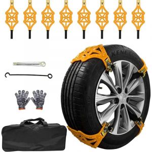 Car Snow Chains - Adjustable Emergency Slip 8 Piece Chains for Ice, Dirt and Sand, Universal Snow Chains for Uphill All Cars with Tire Width 165-275mm