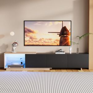 JOOKGBD -Meuble TV Extensible 163&ndash;240 cm,Meuble Tele et Bois avec Eclairage LED,Banc TV Meubles T&eacute;l&eacute; pour t&eacute;l&eacute;viseur avec 3 tiroirs et Espace de