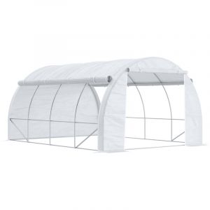 Serre de jardin serre tunnel 12 m&sup2; avec porte, parois lat&eacute;rales enroulables 8 fen&ecirc;tres acier PE 4 x 3 x 2 m blanc-Blanc