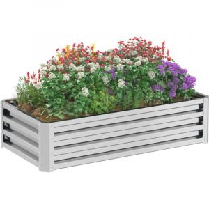 Carr&eacute; potager de jardin rectangulaire t&ocirc;le d'acier ondul&eacute;e 120 x 60 x 30,5 cm argent