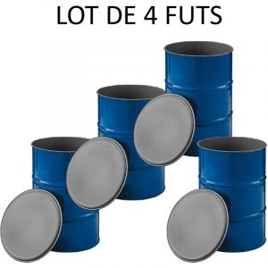 Plast'up Rotomoulage - Fut m&eacute;tallique &agrave; ouverture totale 216l standard-lot de 4