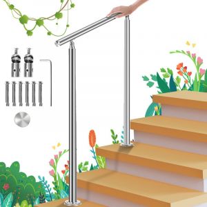 Swanew - Rampe d'escalier en Acier Inoxydable, Garde-Corps pour Jardin Balcon, Main courante en acier inoxydable avec 2 poteaux - 180 cm sans