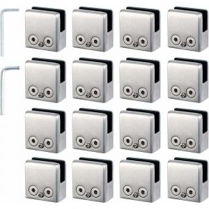16pcs Pinces à Verre 8-10mm Support Verre dans Pinces en Acier Inoxydable Arrêtez Verre de Forme Carrée 8-10mm avec 2 Clés Hexagonales pour