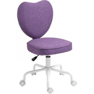 Fauteuil de bureau forme c&oelig;ur tissu violet 40x50x79-89cm 5 roulettes pivotant hauteur r&eacute;glable design d&eacute;co