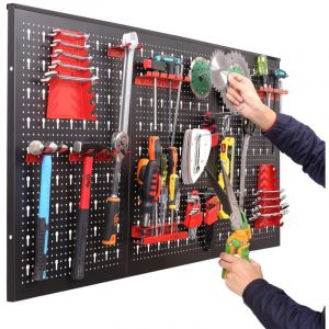 Liferun - Porte Outils Mural 120 x 60 x 2 cm, Panneau Rangement Outils avec 17 Pièces Crochets et Supports, Tableau Outils pour Ateliers Garage