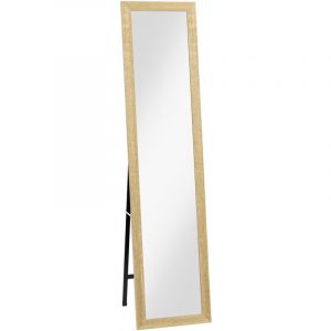 Miroir sur pied mural ou &agrave; poser rectangulaire avec cadre en bois pour salon chambre &agrave; coucher 37 x 155 cm marron clair