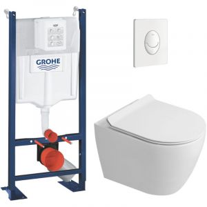 Grohe Rapid SL Pack WC b&acirc;ti autoportant + WC suspendu sans bride Ceramia avec abattant SoftClose + plaque blanche (GRRCEPXWR03-FR)