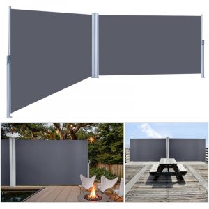 Auvent latéral Brise Vue Rétractable de Balcon Jardin Terrasse Occultant Double en pvc et Aluminium 6 m x 1,8 m Gris - Einfeben