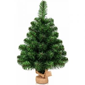 Mini Sapin de Noel Artificiel de Table, 67/96 Branches et Aiguille en pvc, Base en Ciment Enveloppee de Lin, Arbre de Noel Petit pour Table/Coin,