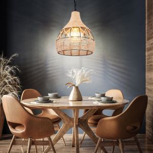 Globo Lighting - Suspension salle &agrave; manger plafonnier en corde de chanvre boule en m&eacute;tal, m&eacute;tal noir marron, 1x E27, DxH 30x135 cm