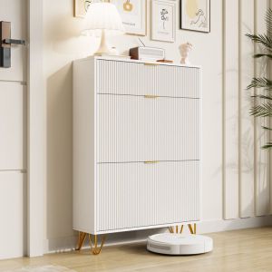 Armoire à chaussure Inclinable, meuble à chaussures avec 2 volets, armoire à chaussures dans le couloir, 2 rangements chaussure + étagère caché, 110