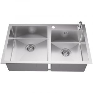 Auralum Évier Cuisine 2 Bacs 75x45x19CM Évier à Encastrer en Inox avec Distributeur de savon et Ensemble de Drainage, Évier Cuisine pour meuble de