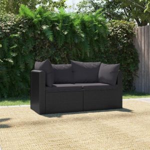 Lot de 2 Canapés de jardin Sofa Banquette de jardin avec coussins Résine tressée Noir 45239