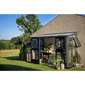 Juliana - Serre adoss&eacute;e V&eacute;randa en verre tremp&eacute; avec base 6.60 m&sup2;, Couleur Anthracite