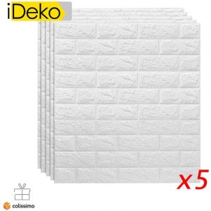 Ideko - 5X Papier Peint 3D Simulation Briques de pierre Bricolage pe mousse diy Auto-Adhésif imperméable Blanc 0.70.77 (m)