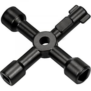 Cl&eacute; utilitaire multifonction, cl&eacute; crois&eacute;e multifonction 4 en 1, pour serrure de robinet de tableau de bord de radiateur &agrave; gaz - 73 mm, noir