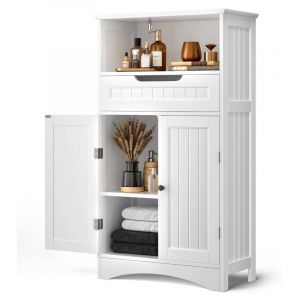 Bealife - Meuble Salle de Bain Meuble Bas de Salle de Bain sur Pied Meuble de Rangement 4 Niveaux 2 Portes 1 Étagère Reglable 1 Tiroir