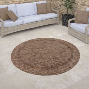 Paco Home - Tapis Exterieur Rond Terrasse Balcon Cuisine Geometrique Moderne Rayures Bordure Marron, 120 cm rond