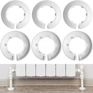 Rosace de Radiateur, 6 pi&egrave;ces, en Blanc, &Oslash; 21,5 mm int&eacute;rieur, 49 mm ext&eacute;rieur, 12 mm hauteur, Tuyaux 1/2 pouce, DN15, Cache-tuyaux de chauffage,