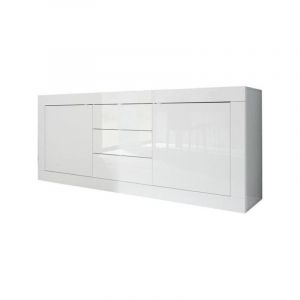 Sans Marque - Buffet basico 2 Portes 3 Tiroirs Blanc Laqu&eacute; brillant - L210xP42xH85,8 cm